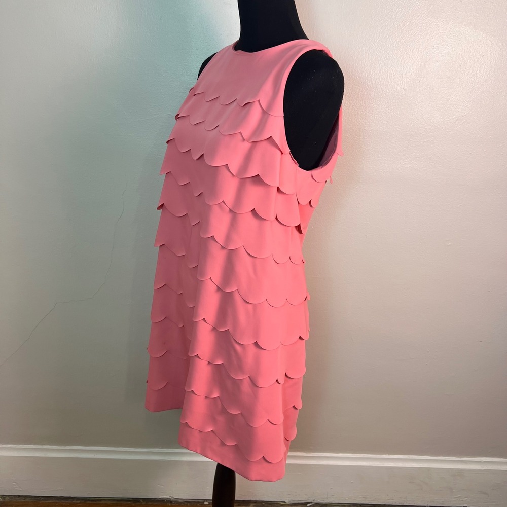 White House Black Market Tiered Dress 10 Pink Scalloped Mini Cocktail Barbiecore - Picture 2 of 10
